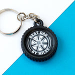 keyring gift for Dad with best dad message shaped like a car tyre