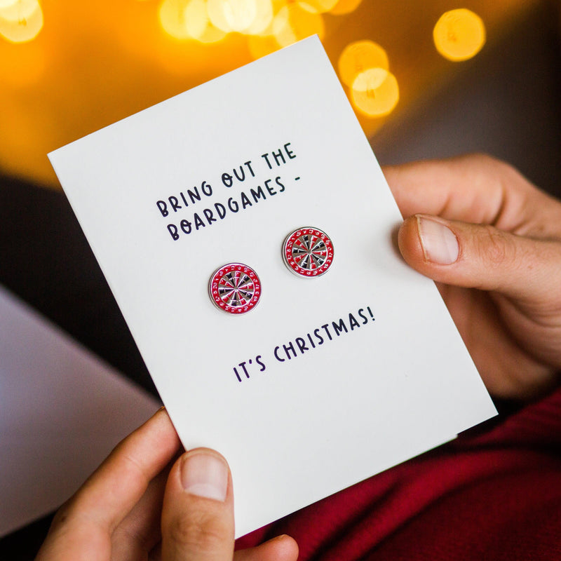 christmas card with cufflinks attached