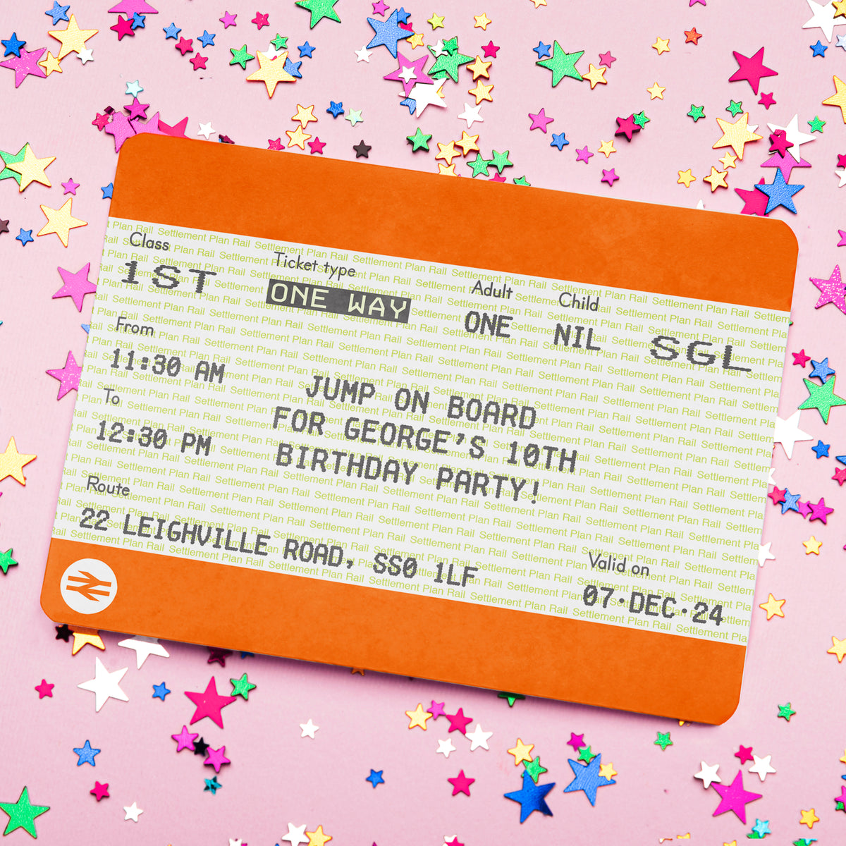 Personalised Train Ticket Party Invitations