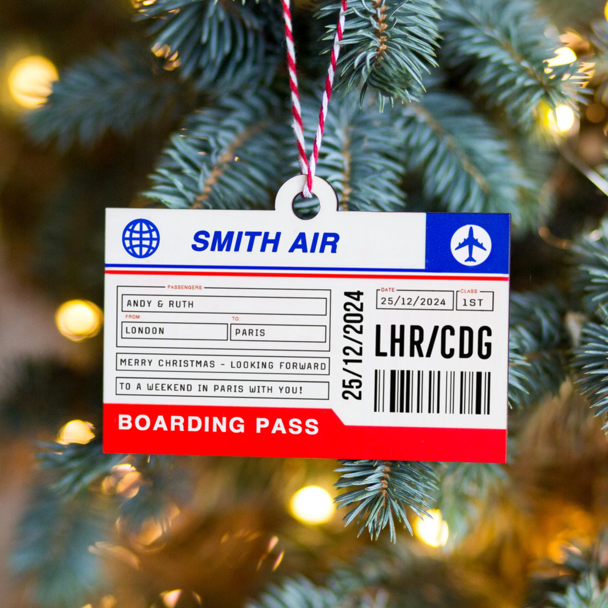 Personalised Boarding Pass Christmas Tree Decoration