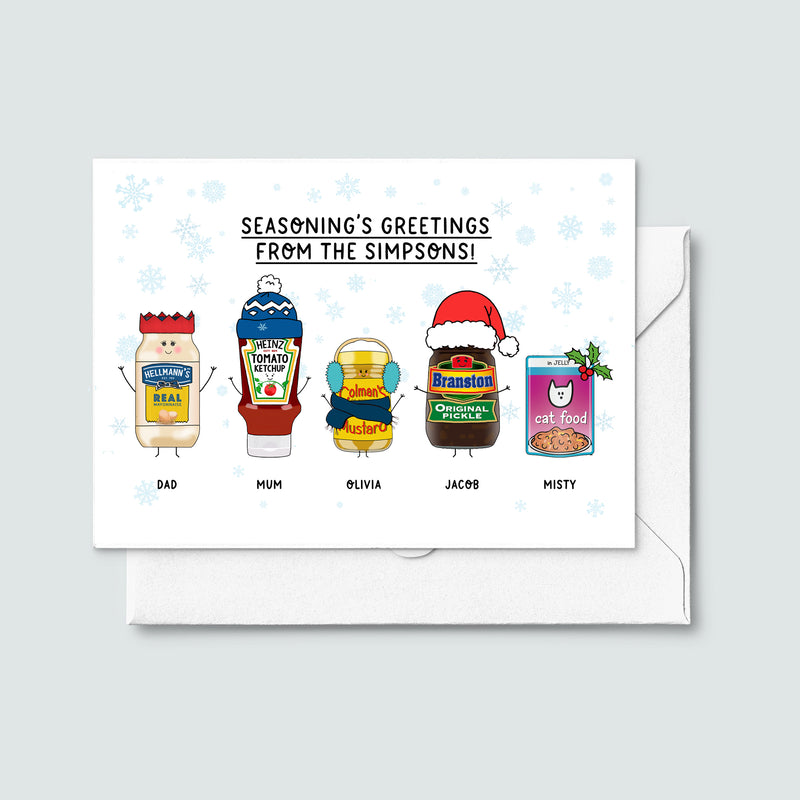 'Seasoning's Greetings' Personalised Family Christmas Cards