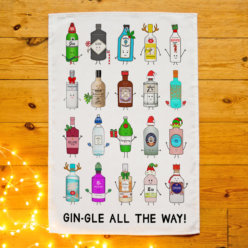 Funny Gin Christmas Tea Towel