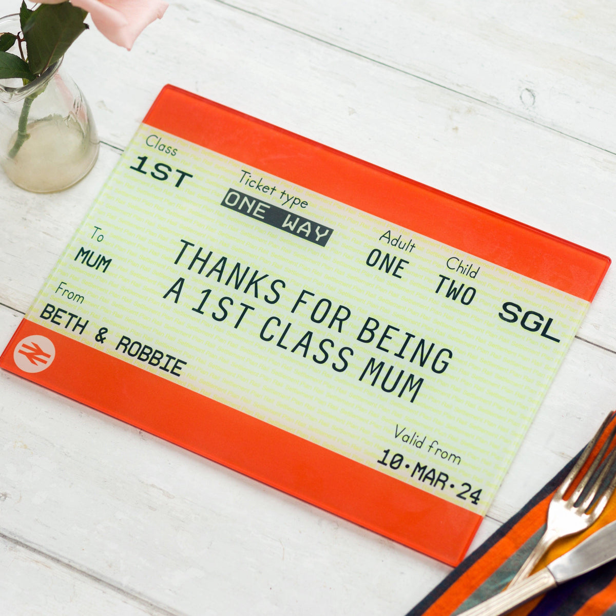 Personalised Train Ticket Chopping Board For Mum - Of Life & Lemons®