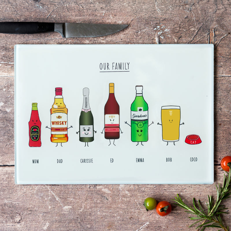 Family Drinks Personalised Chopping Board