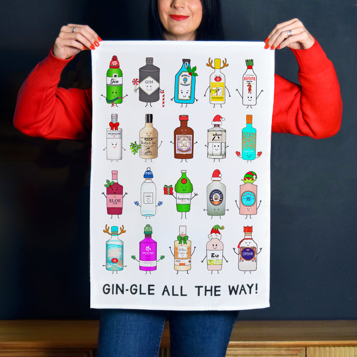 Funny Gin Christmas Tea Towel