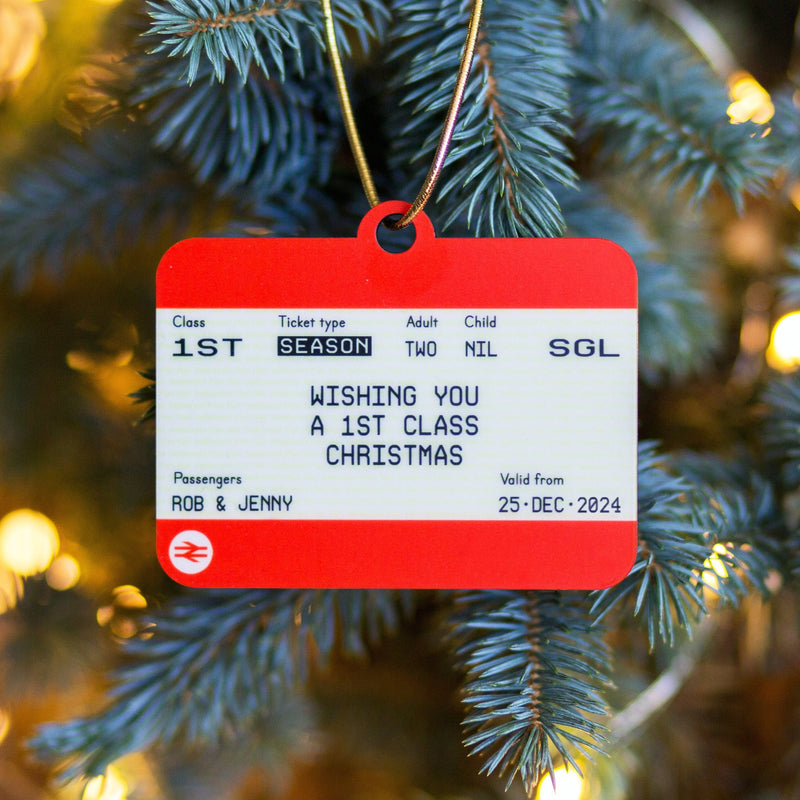 Personalised Train Ticket Christmas Tree Decoration