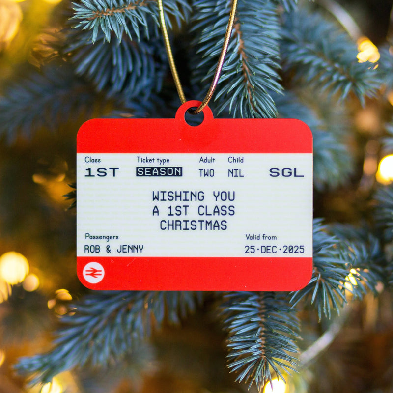 Personalised Train Ticket Christmas Tree Decoration