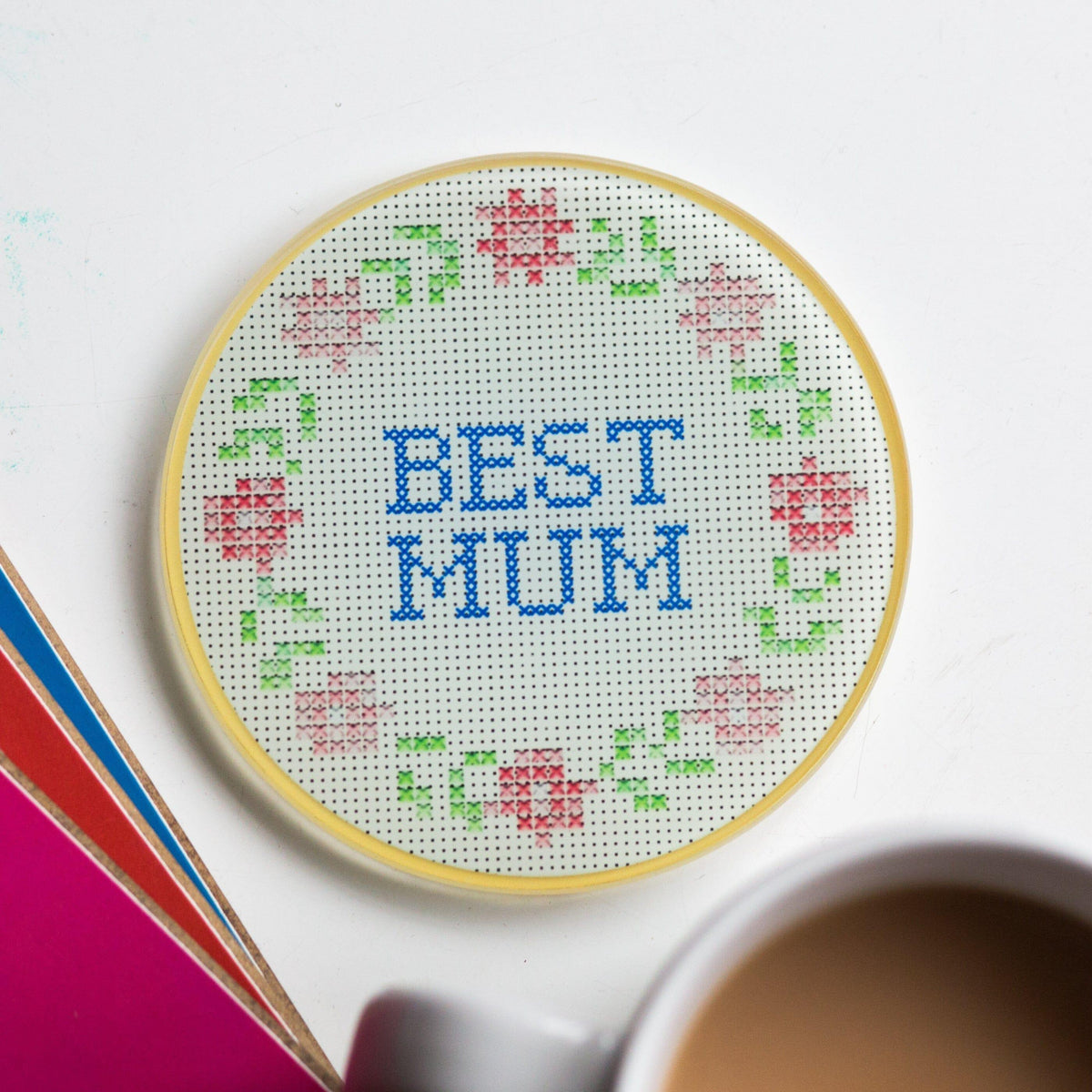 Cross Stitch 'Best Mum' Coaster Coaster Of Life & Lemons® 