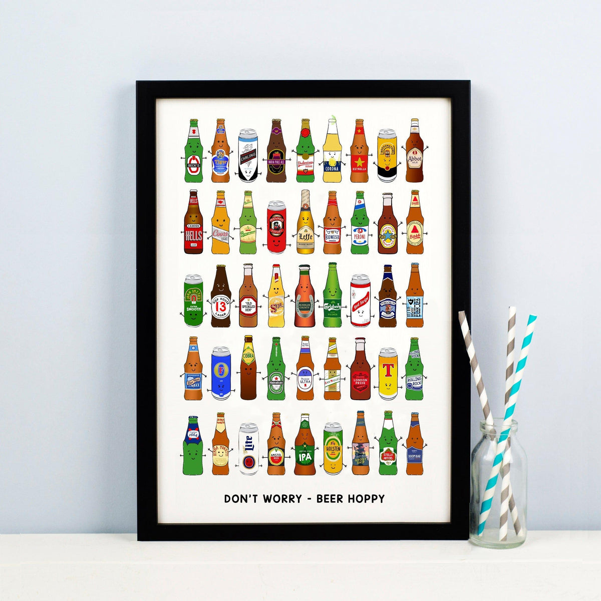 'Don't Worry Beer Hoppy' Illustrated Beer Print Montage Prints Of Life & Lemons 