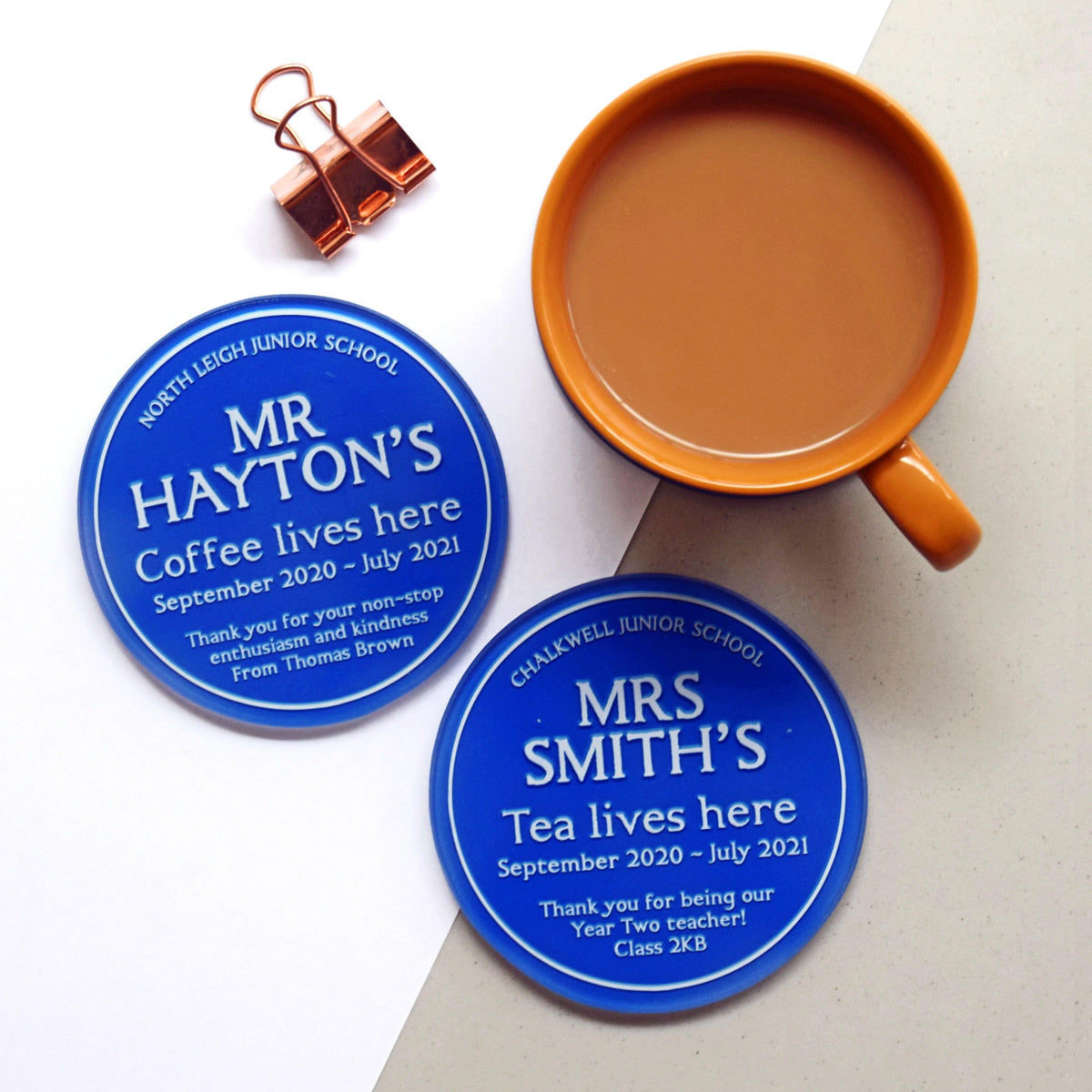 Personalised 'Blue Plaque' Glass Coaster for Teacher Coaster Of Life & Lemons® 