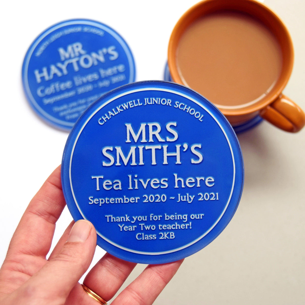 Personalised 'Blue Plaque' Glass Coaster for Teacher Coaster Of Life & Lemons® 